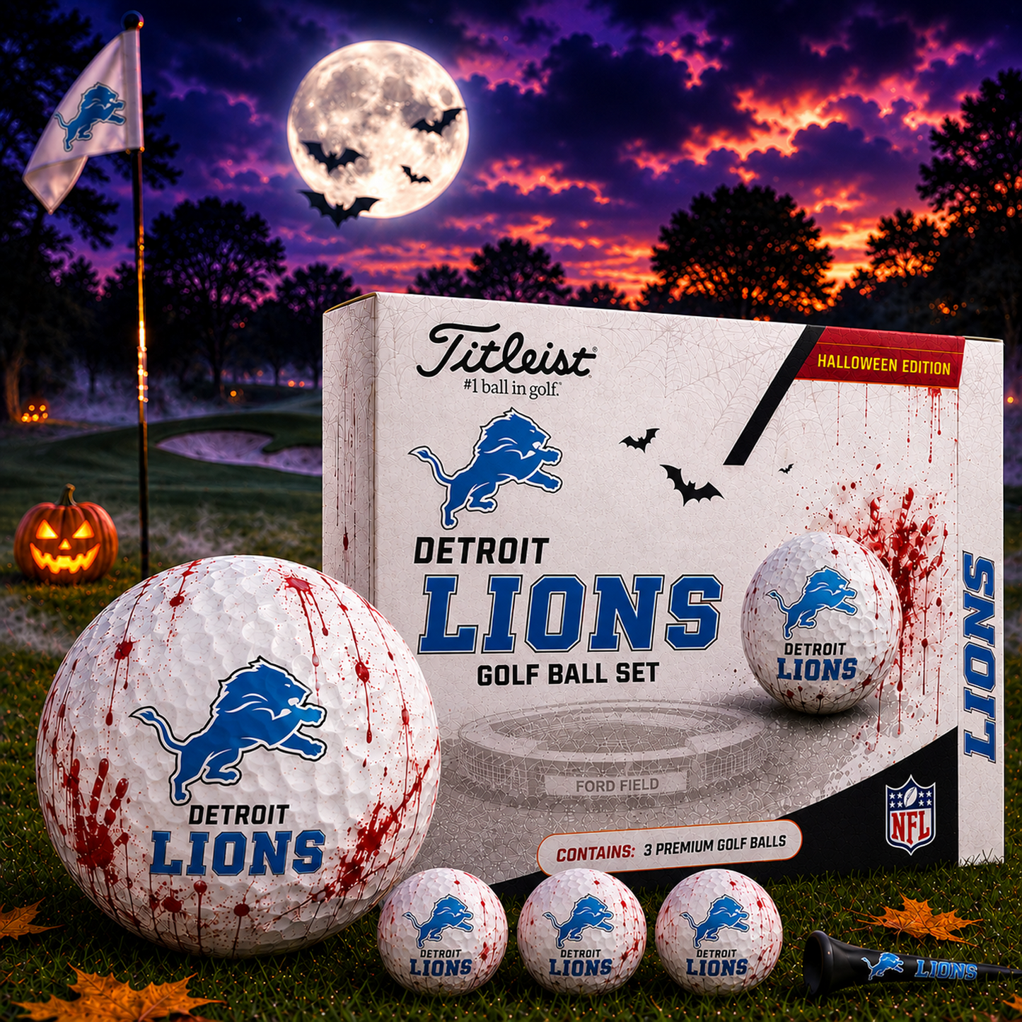 DET x NFL Halloween Edition Golf Ball Set  3 Premium Golf Balls