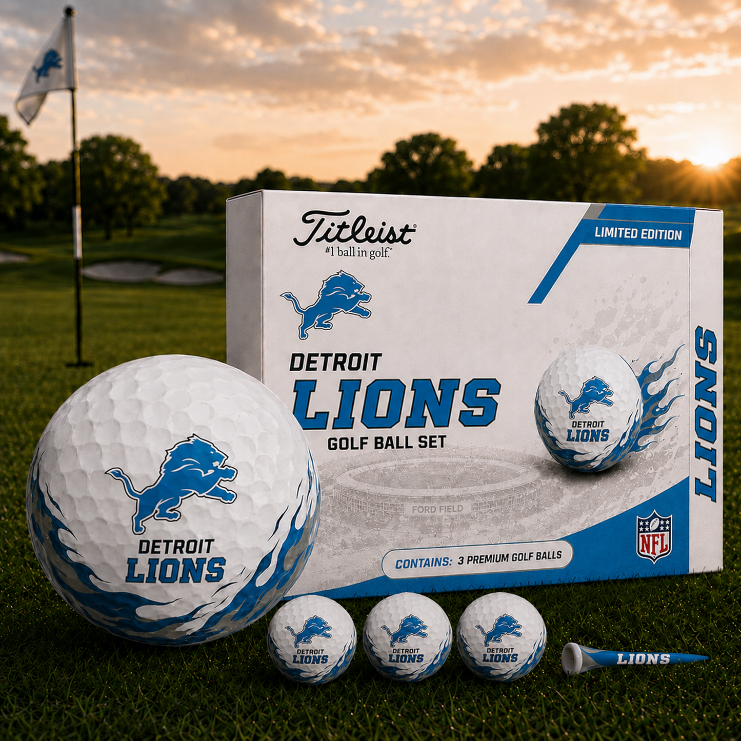 DET x NFL Inspired Golf Ball Set  3 Premium Golf Balls