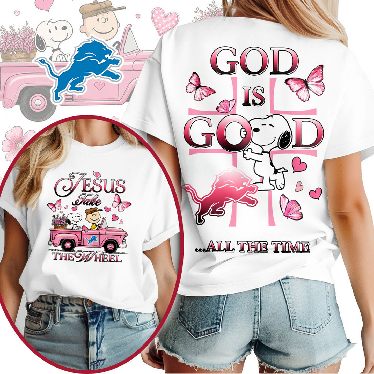 DET x NFL Jesus Take The Wheel God Is Good 3D Shirt