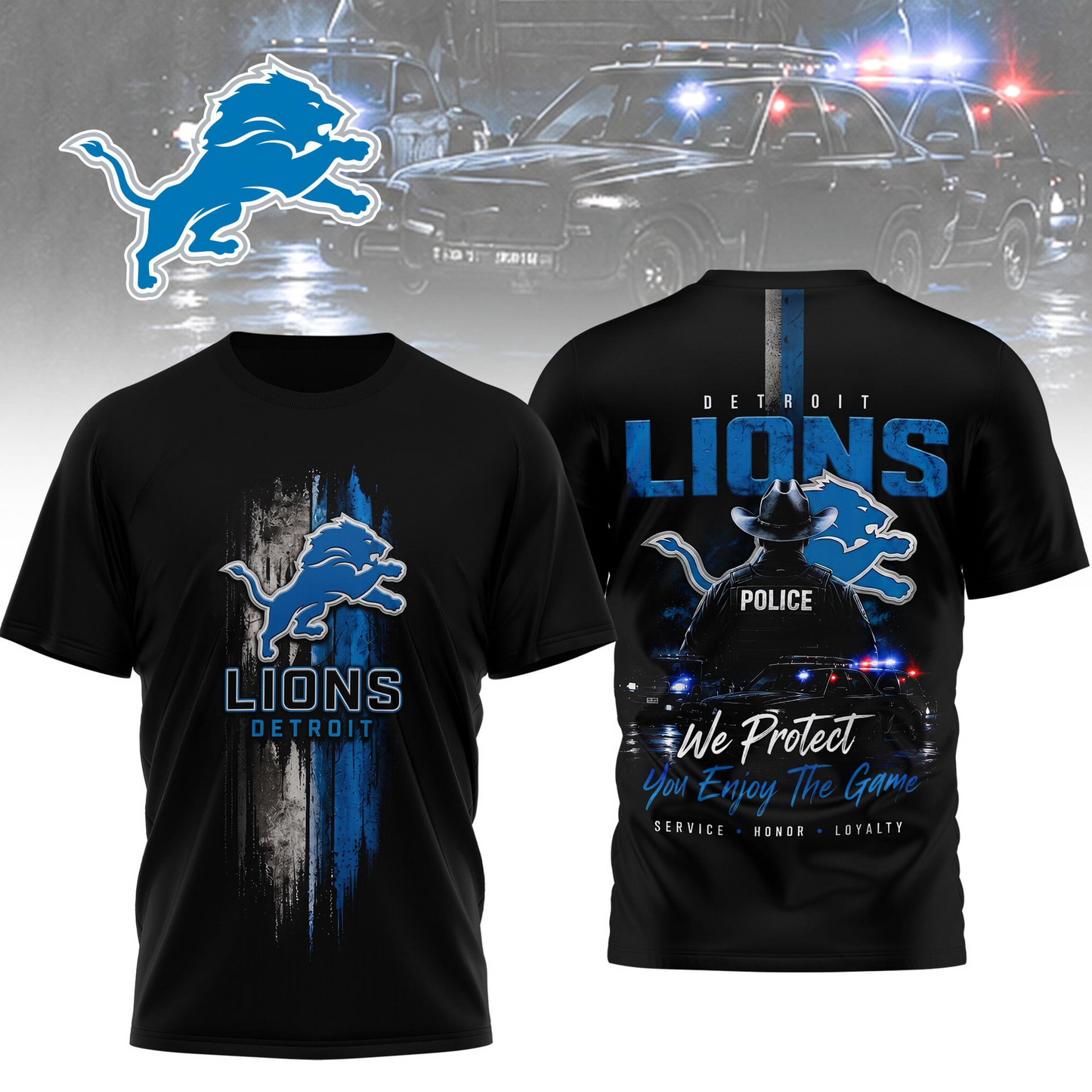 DET x NFL Premium Police Tribute Team 3D Shirt