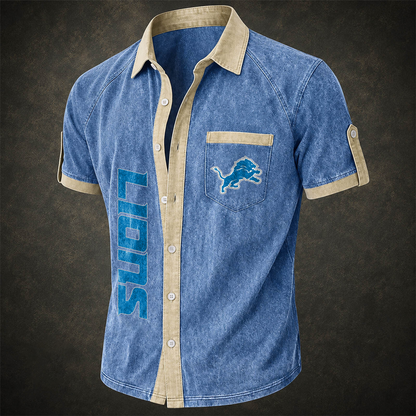 DET x NFL Short-Sleeve Button-Up Sports Shirt