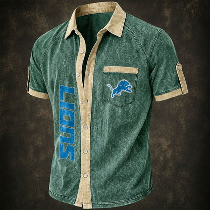 DET x NFL Short-Sleeve Button-Up Sports Shirt