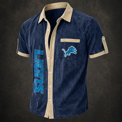 DET x NFL Short-Sleeve Button-Up Sports Shirt