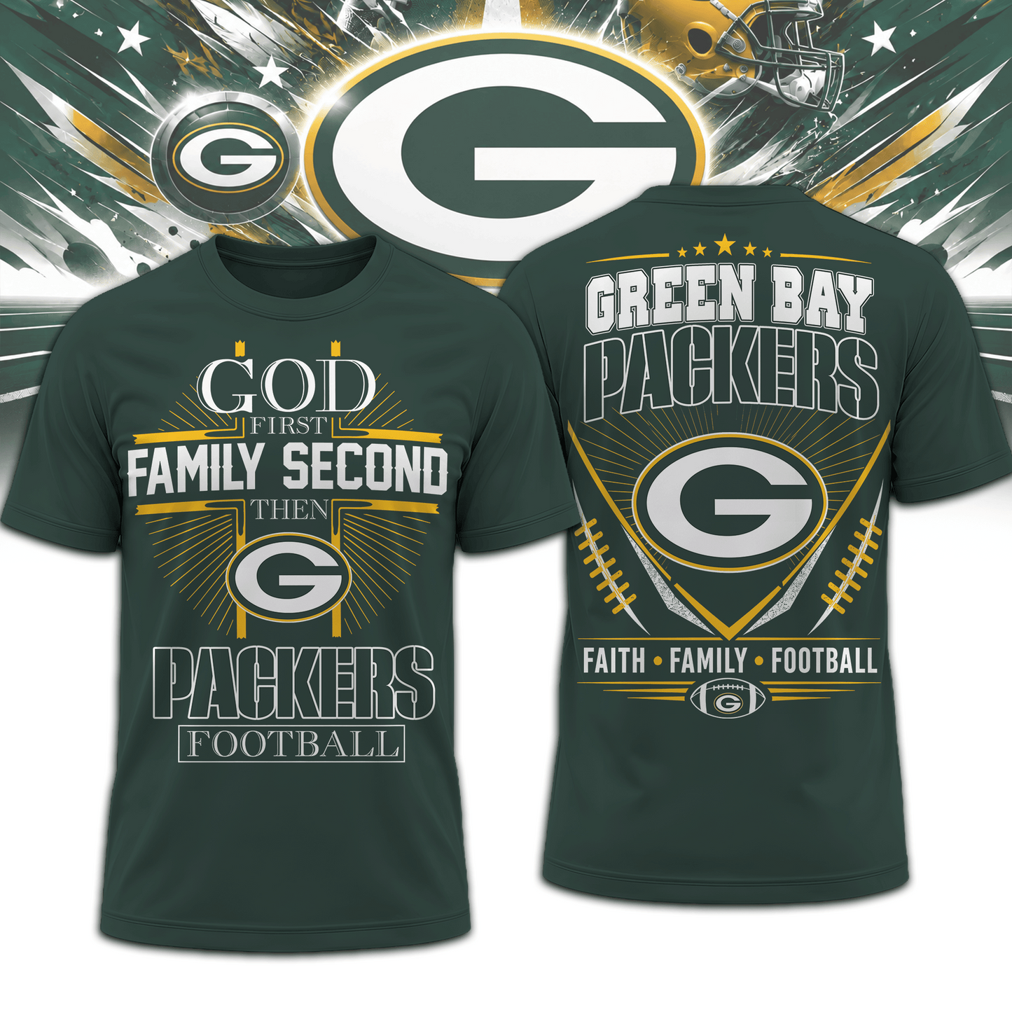 GB x NFL Faith, Family, Football 3D Shirt