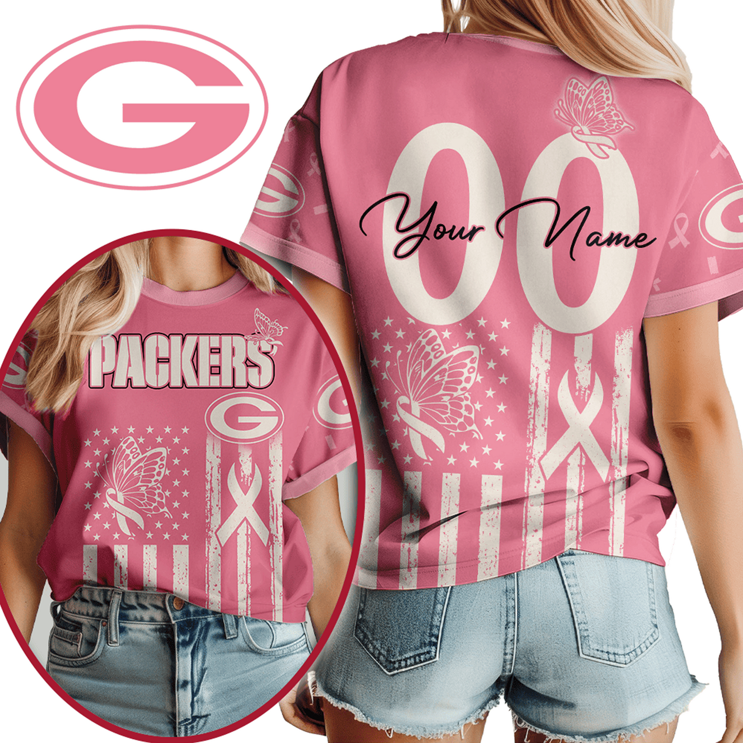 GB x NFL Premium Butterfly Ribbon Custom 3D Shirt