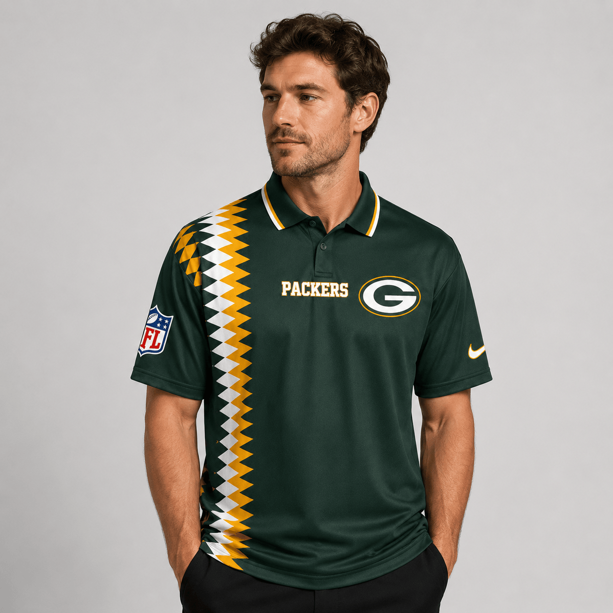 GBP Premium NFL Men’s Sporty Zigzag Stripe Polo Shirt