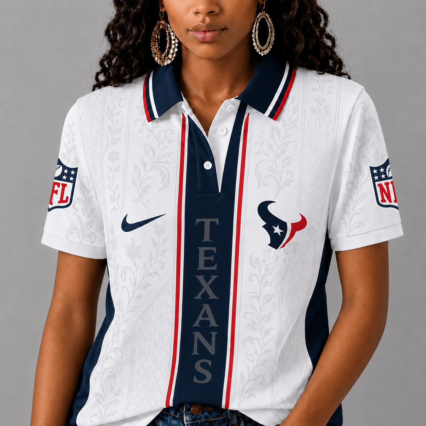 HOU x NFL Premium Floral Elegance Polo Shirt