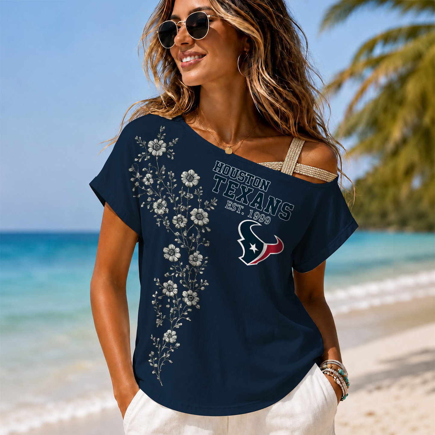 HOU x NFL Slouchy Off-Shoulder T-Shirt