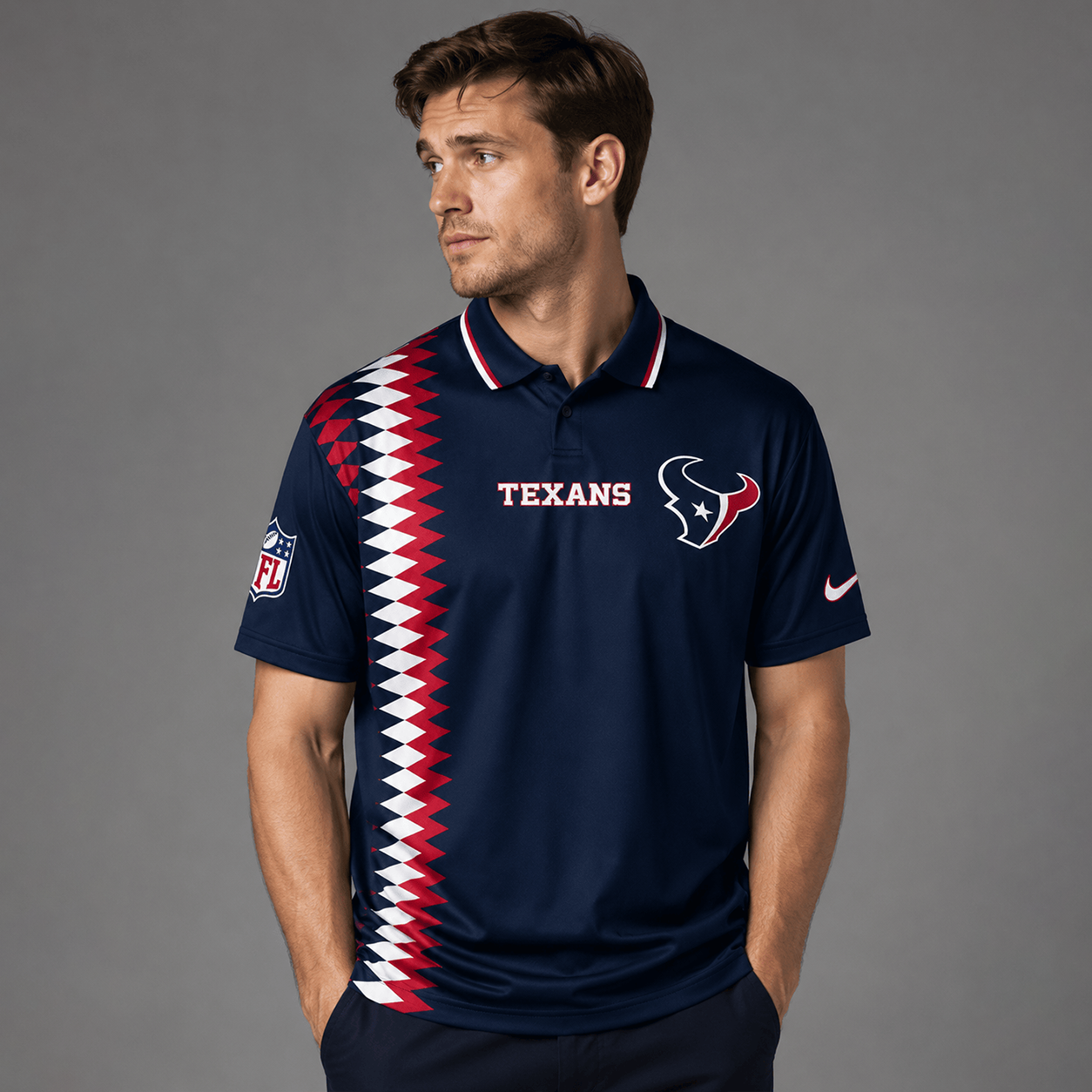 HT Premium NFL Men’s Sporty Zigzag Stripe Polo Shirt