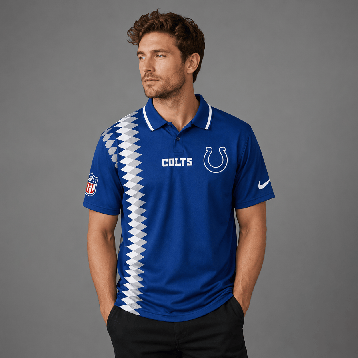 IC Premium NFL Men’s Sporty Zigzag Stripe Polo Shirt