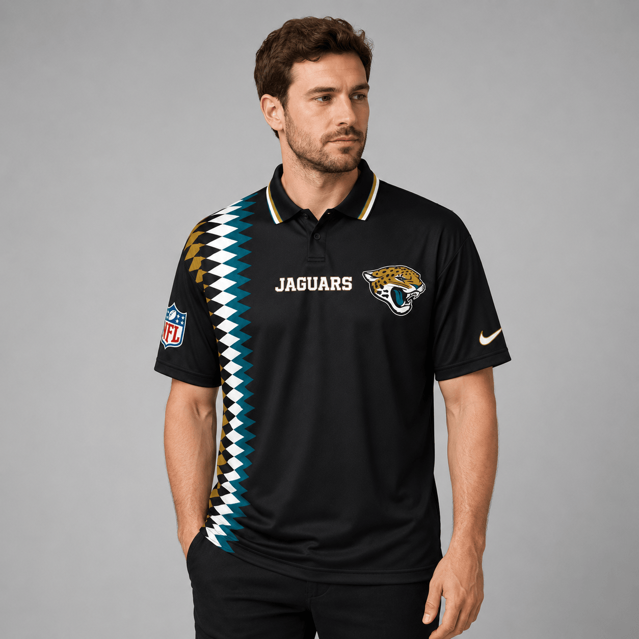 JJ Premium NFL Men’s Sporty Zigzag Stripe Polo Shirt