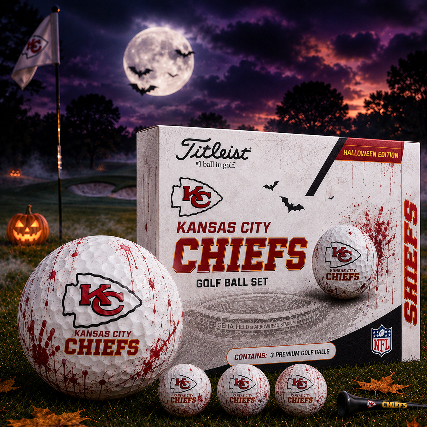 KC x NFL Halloween Edition Golf Ball Set  3 Premium Golf Balls