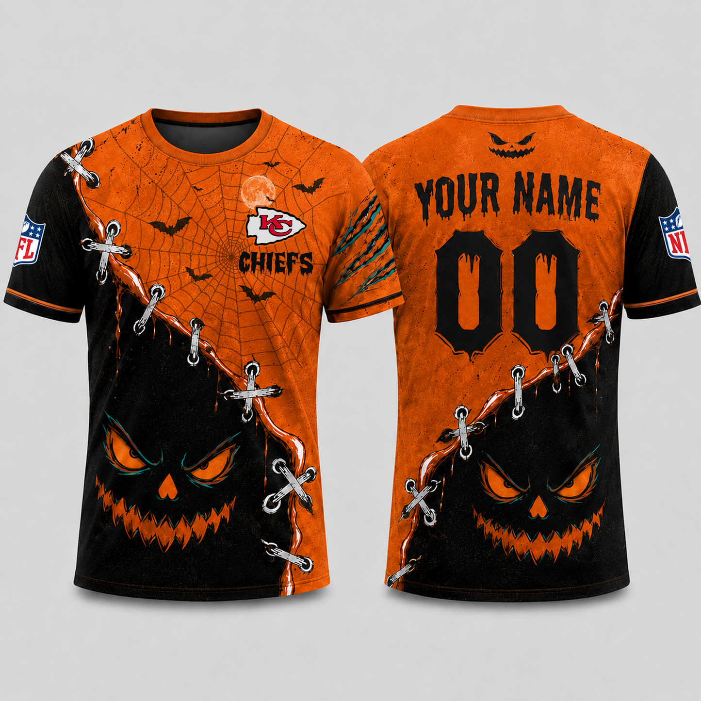 KC x NFL Halloween Pumpkin Stitched Horror TShirt