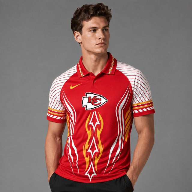 KCC Premium NFL Flame Stripe Athletic Polo Shirt