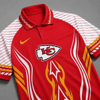 KCC Premium NFL Flame Stripe Athletic Polo Shirt