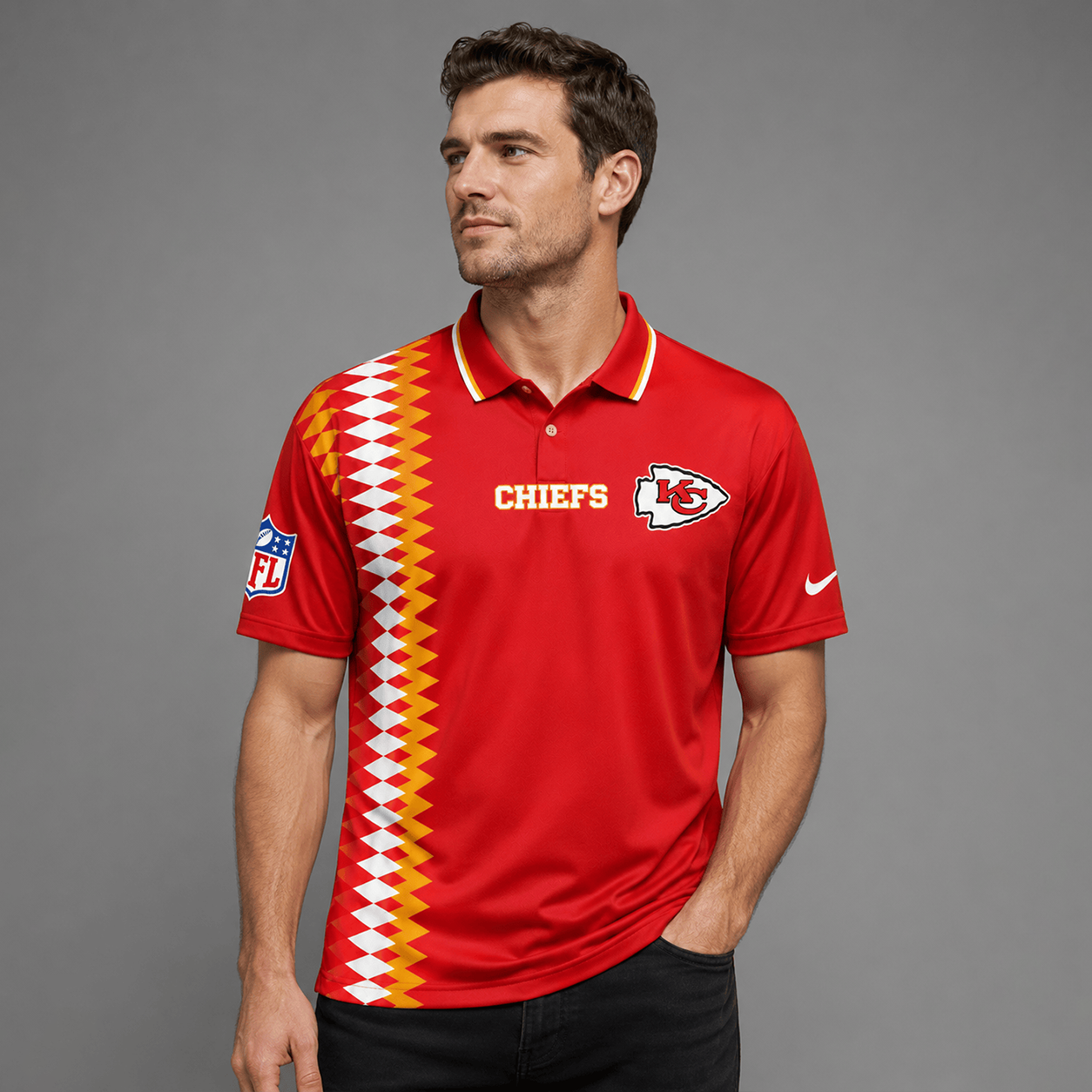 KCC Premium NFL Men’s Sporty Zigzag Stripe Polo Shirt