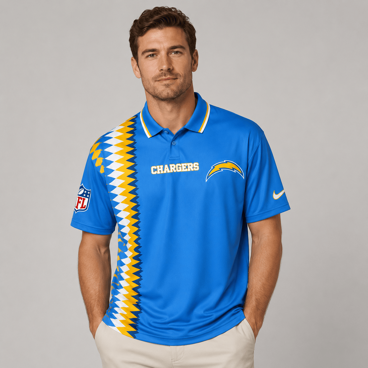LAC Premium NFL Men’s Sporty Zigzag Stripe Polo Shirt