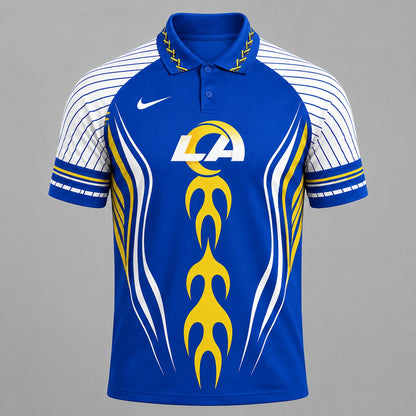LAR Premium NFL Flame Stripe Athletic Polo Shirt