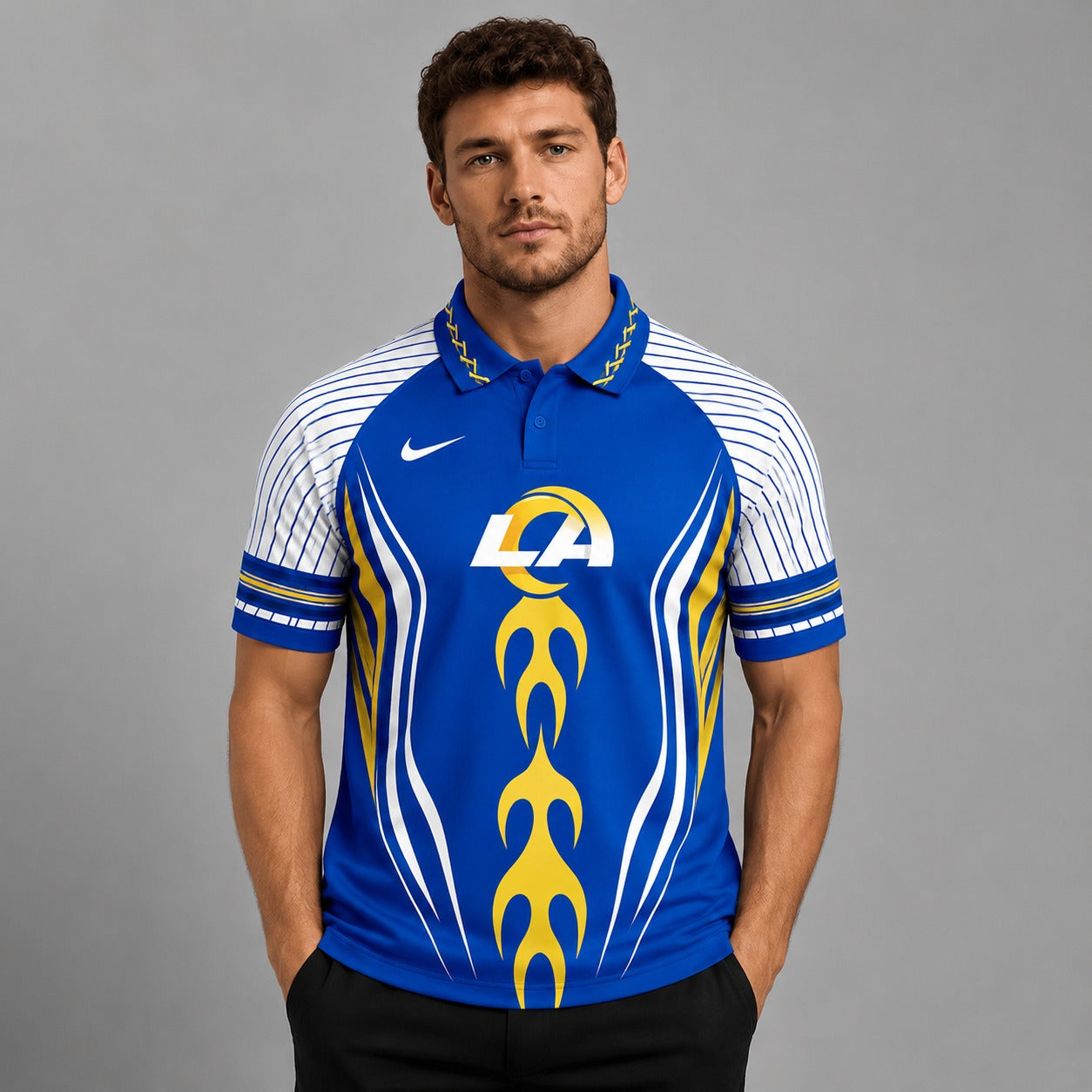 LAR Premium NFL Flame Stripe Athletic Polo Shirt