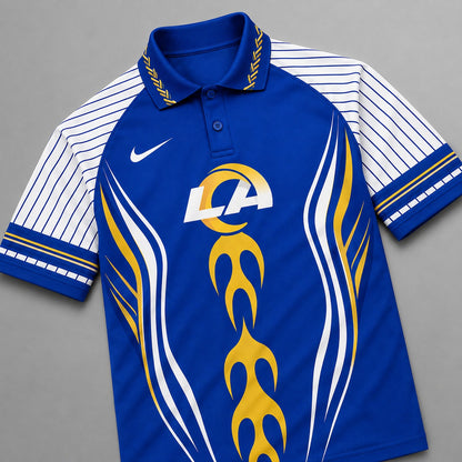 LAR Premium NFL Flame Stripe Athletic Polo Shirt