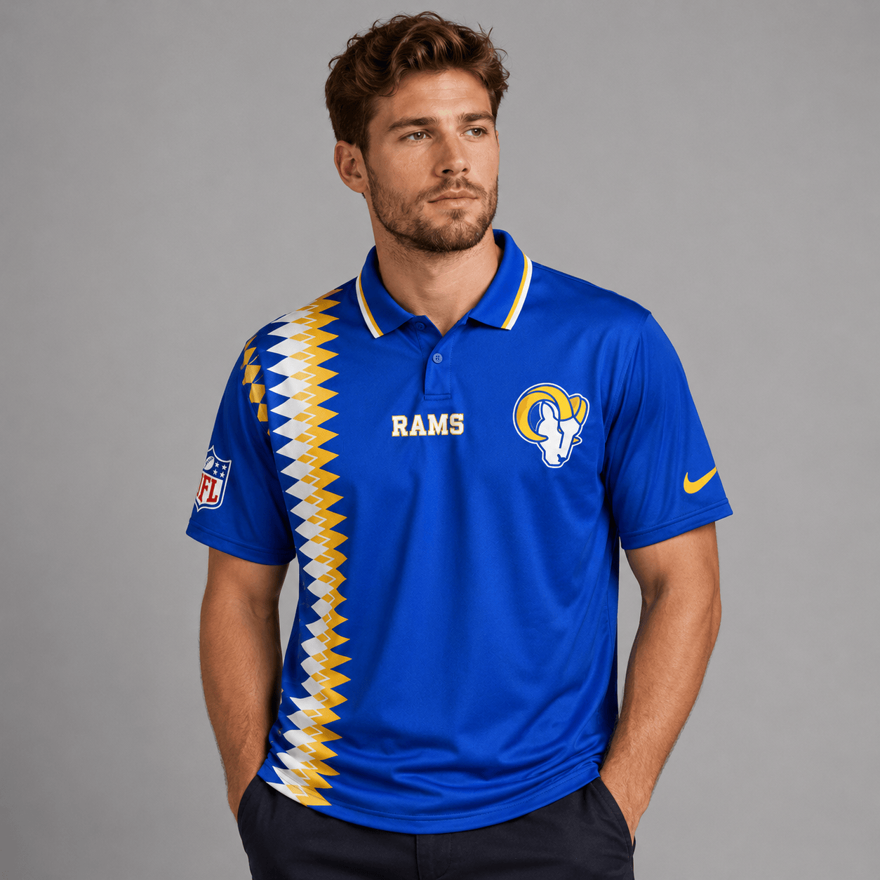 LAR Premium NFL Men’s Sporty Zigzag Stripe Polo Shirt