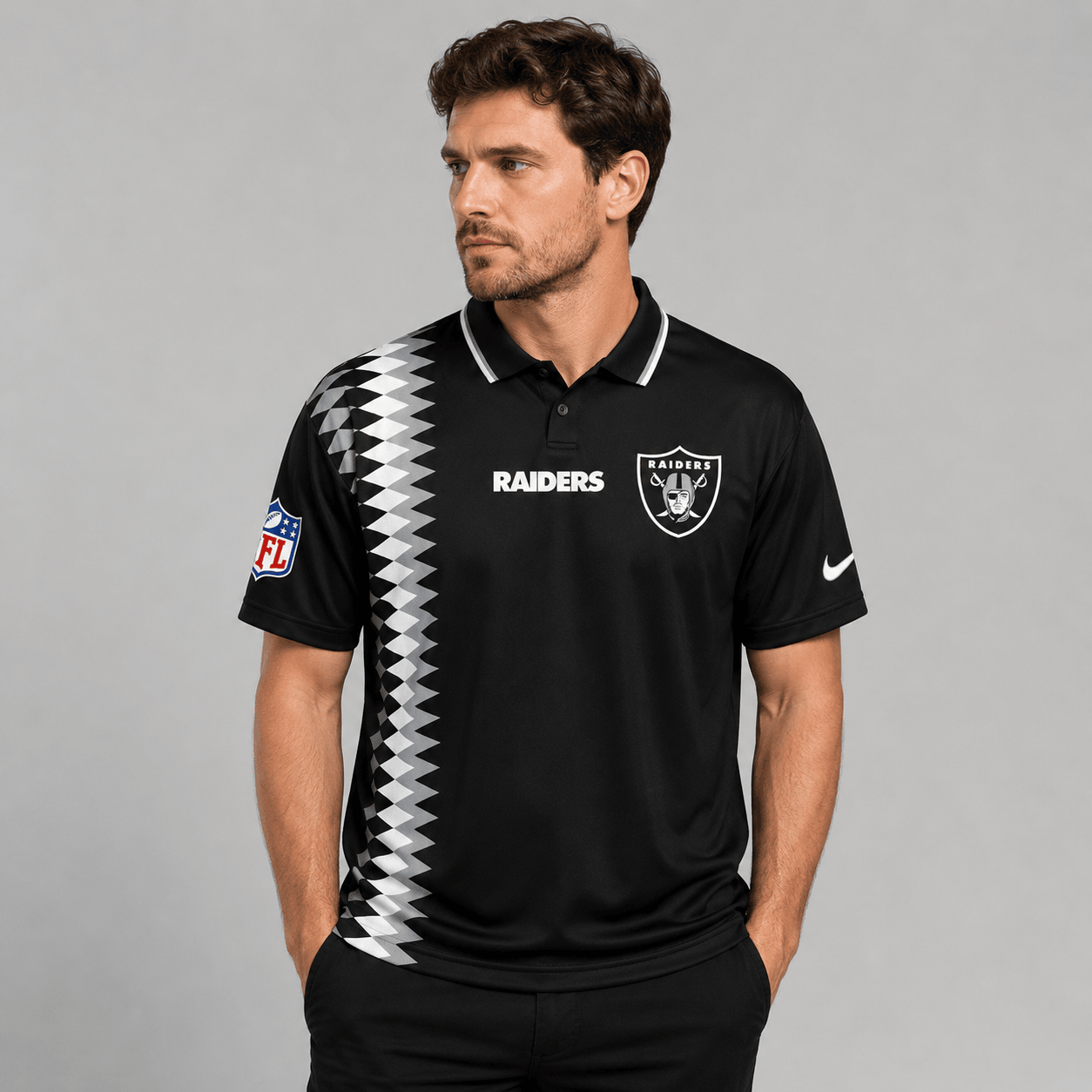 LVR Premium NFL Men’s Sporty Zigzag Stripe Polo Shirt