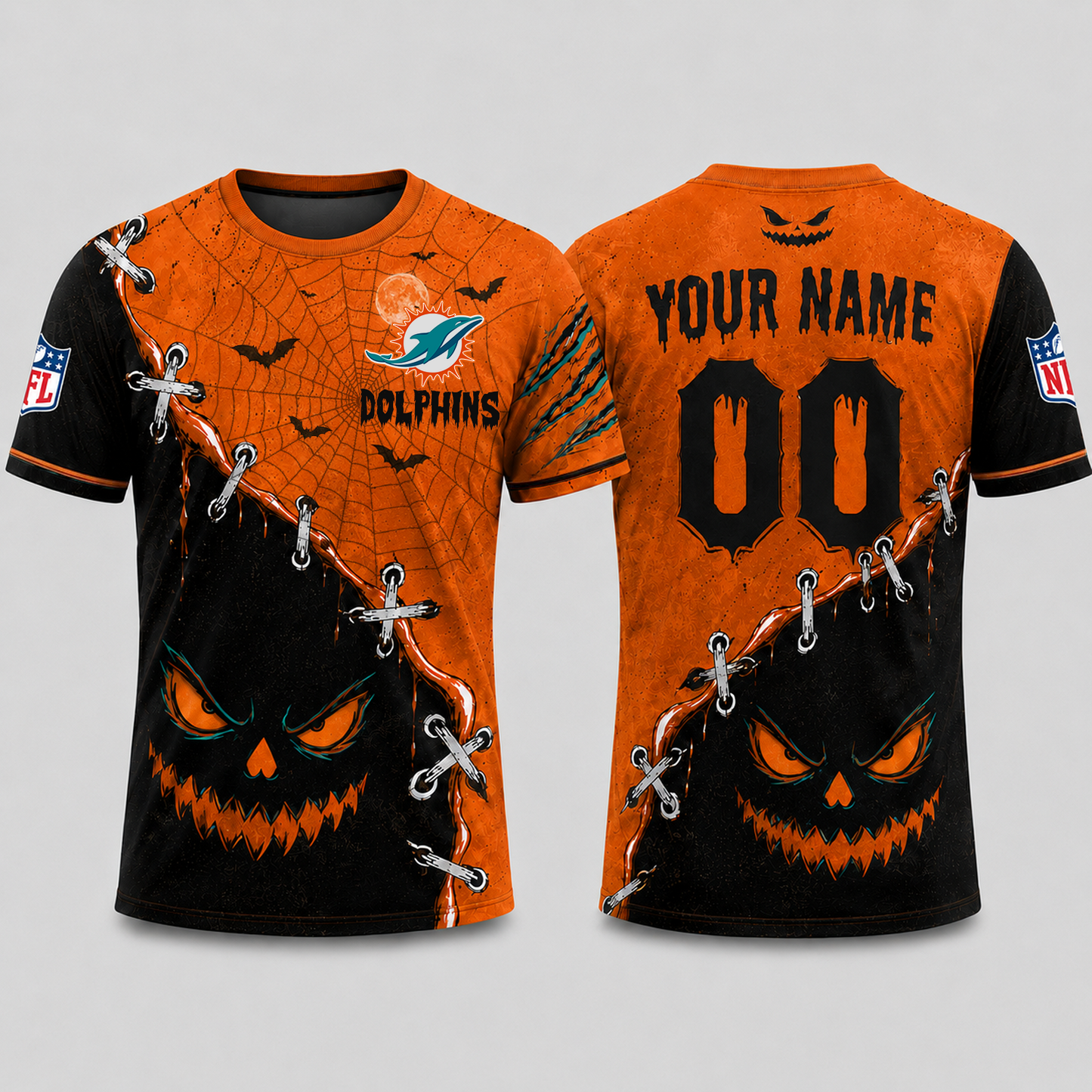 MIA x NFL Halloween Pumpkin Stitched Horror TShirt
