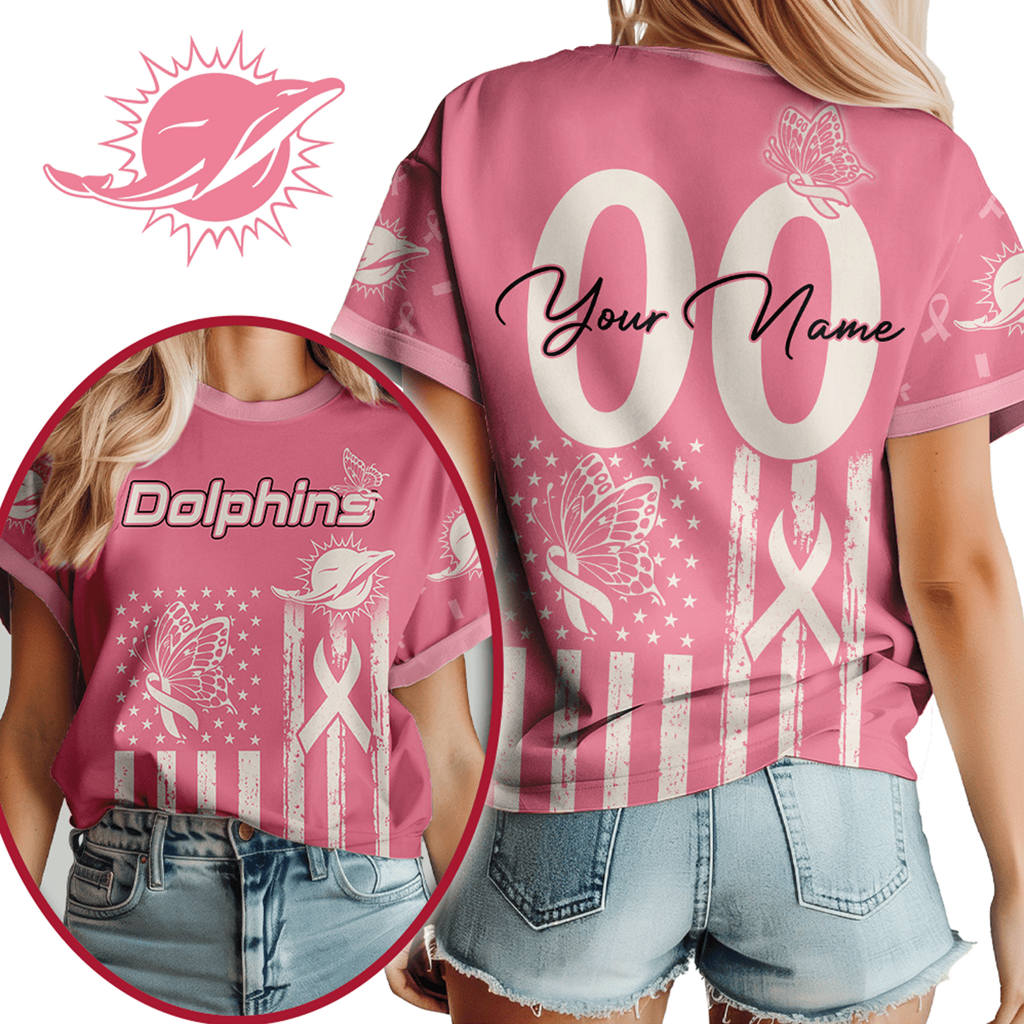 MIA x NFL Premium Butterfly Ribbon Custom 3D Shirt