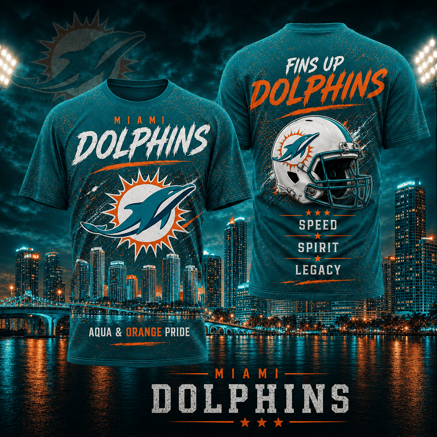 MIA x NFL Premium Skyline Pride Football T-Shirt