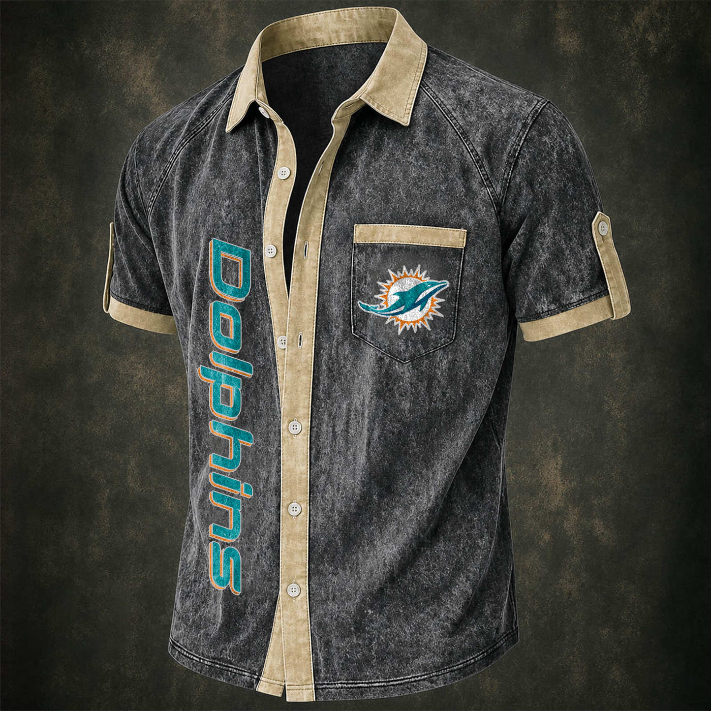 MIA x NFL Short-Sleeve Button-Up Sports Shirt