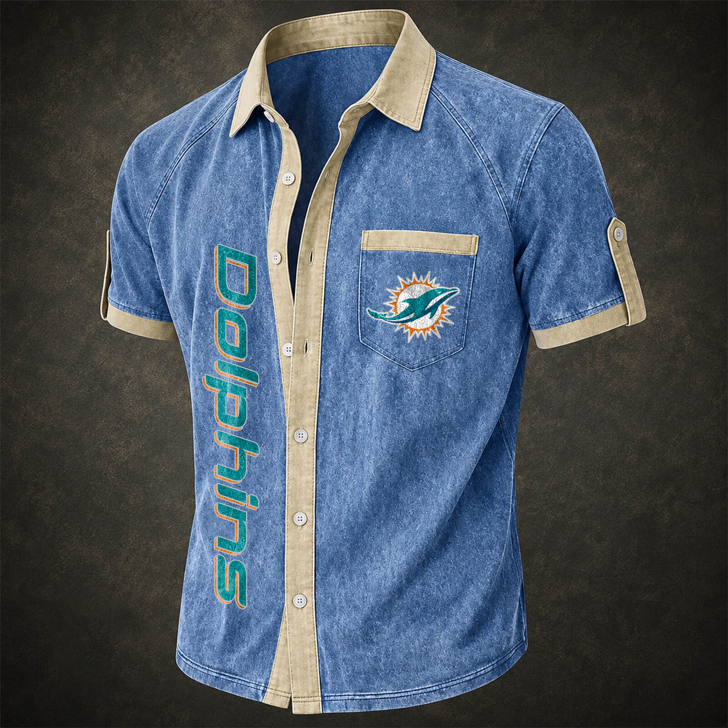 MIA x NFL Short-Sleeve Button-Up Sports Shirt