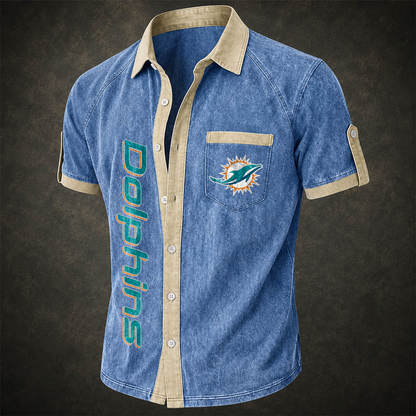 MIA x NFL Short-Sleeve Button-Up Sports Shirt