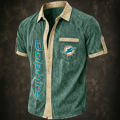 MIA x NFL Short-Sleeve Button-Up Sports Shirt