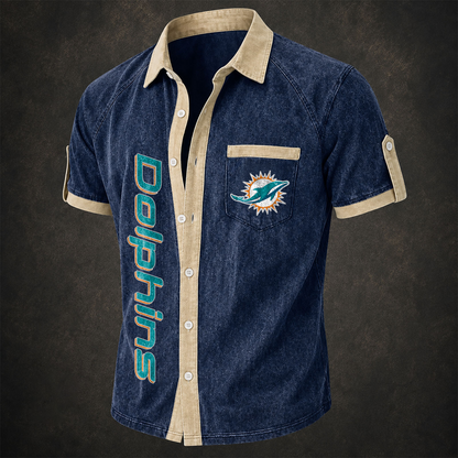 MIA x NFL Short-Sleeve Button-Up Sports Shirt