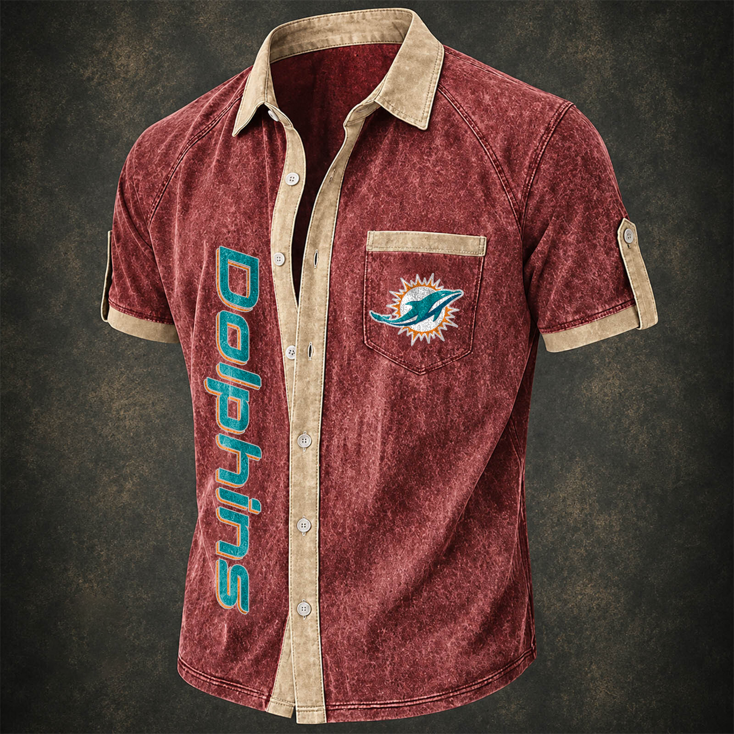 MIA x NFL Short-Sleeve Button-Up Sports Shirt