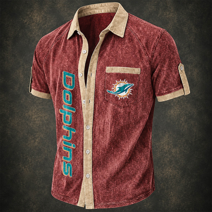 MIA x NFL Short-Sleeve Button-Up Sports Shirt