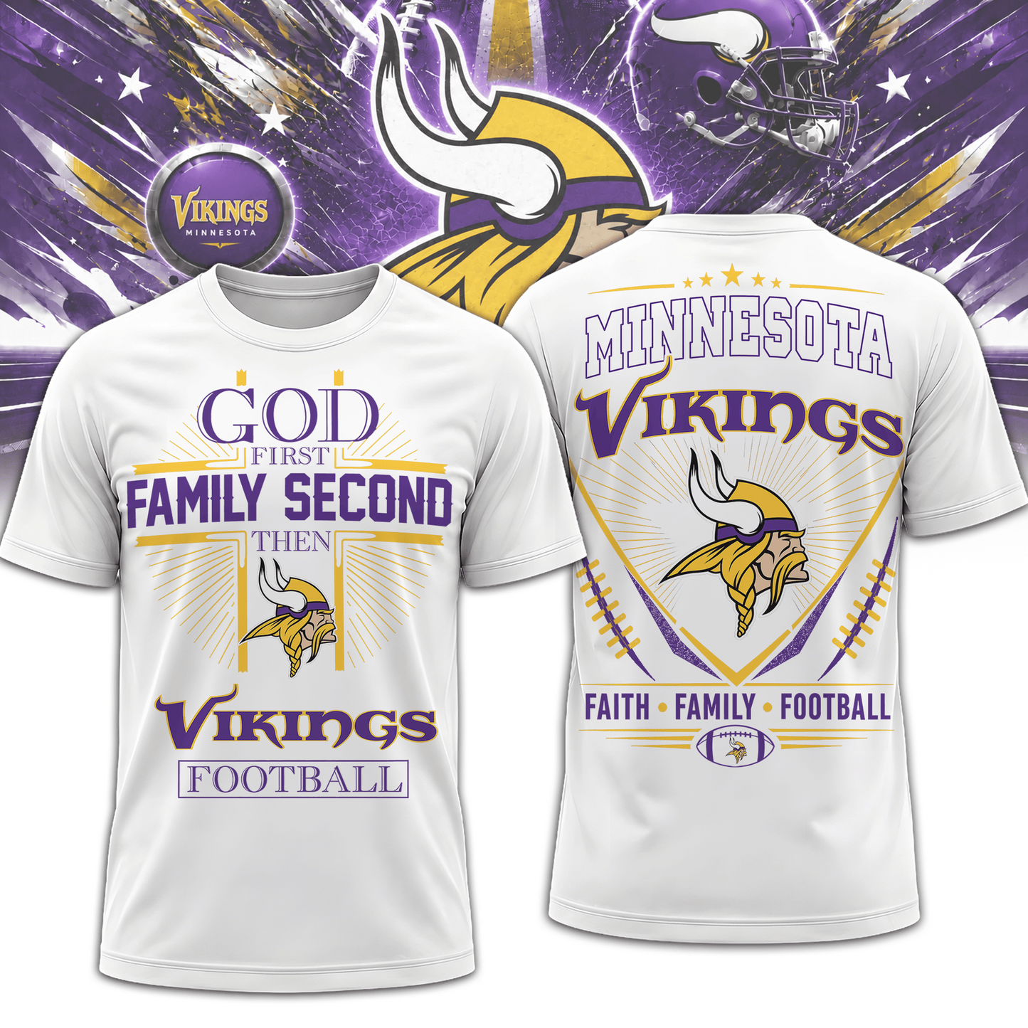 MIN x NFL Faith, Family, Football 3D Shirt