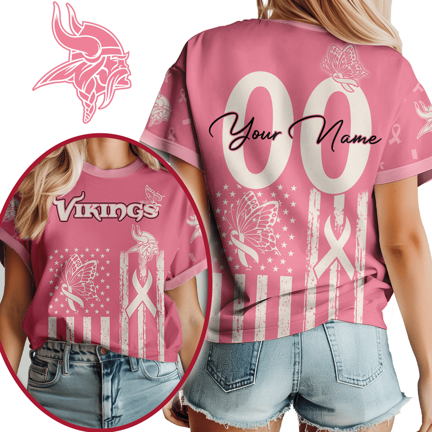 MIN x NFL Premium Butterfly Ribbon Custom 3D Shirt