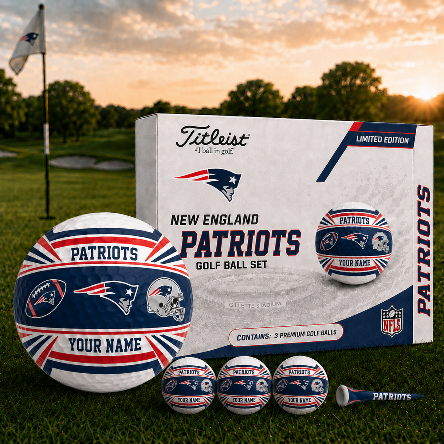 NE x NFL Inspired Golf Ball Set  3 Premium Golf Balls V2
