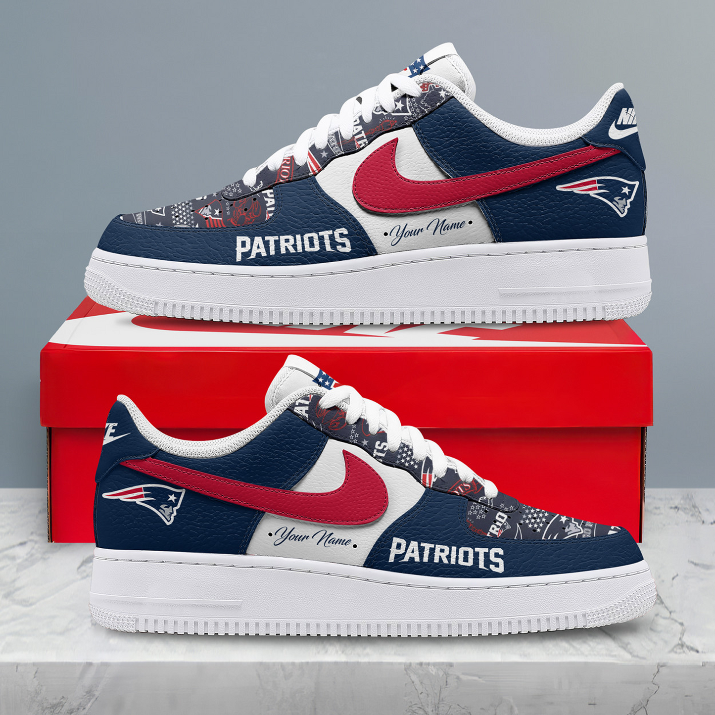 NE x NFL Personalized Team Icon AF1 Shoes