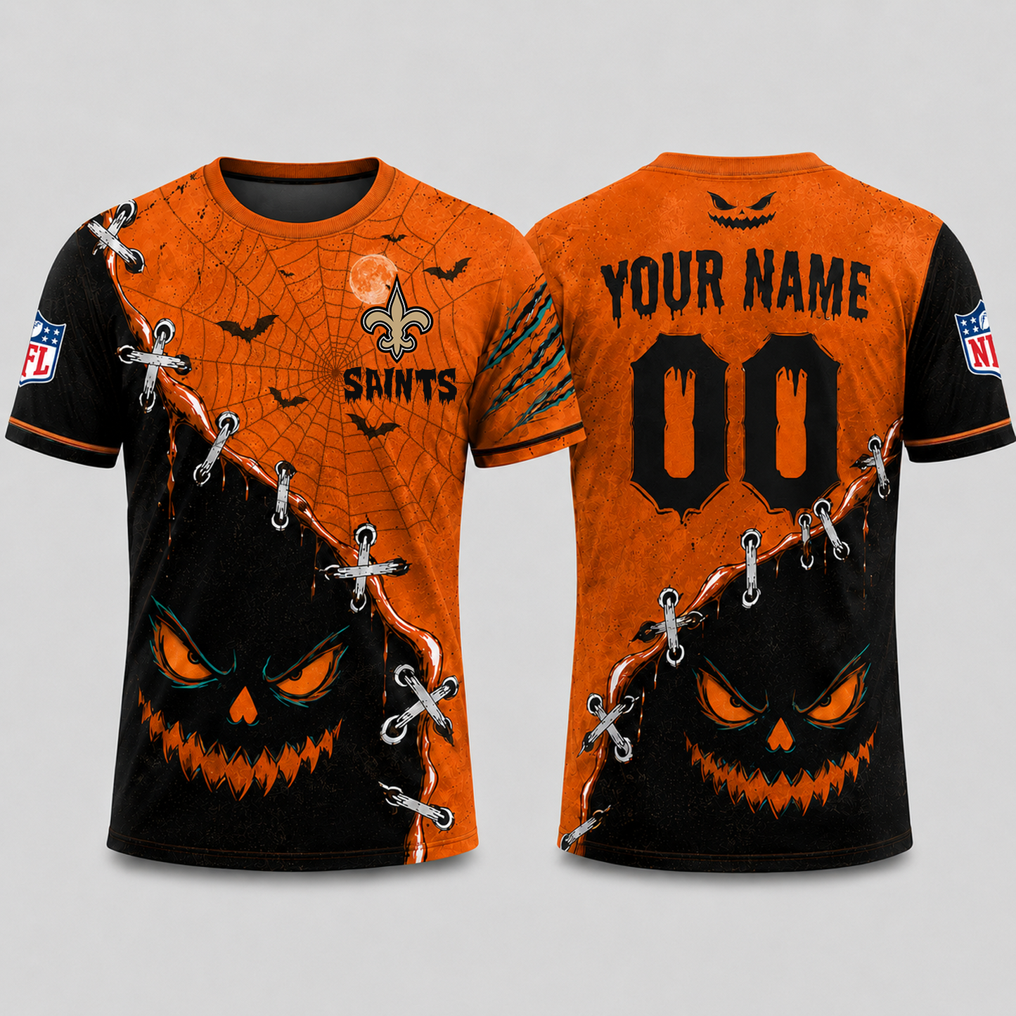 NO x NFL Halloween Pumpkin Stitched Horror TShirt