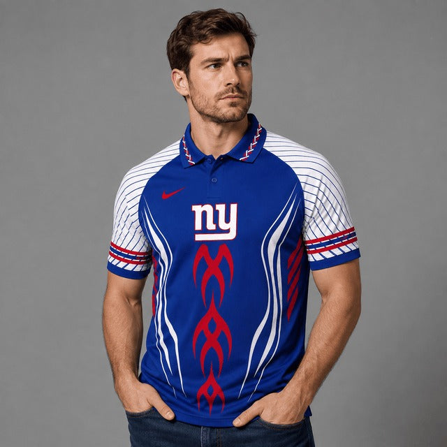 NYG Premium NFL Flame Stripe Athletic Polo Shirt