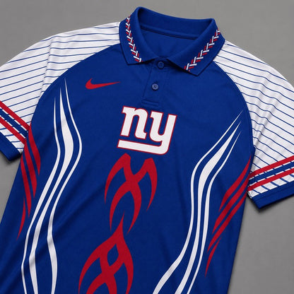 NYG Premium NFL Flame Stripe Athletic Polo Shirt