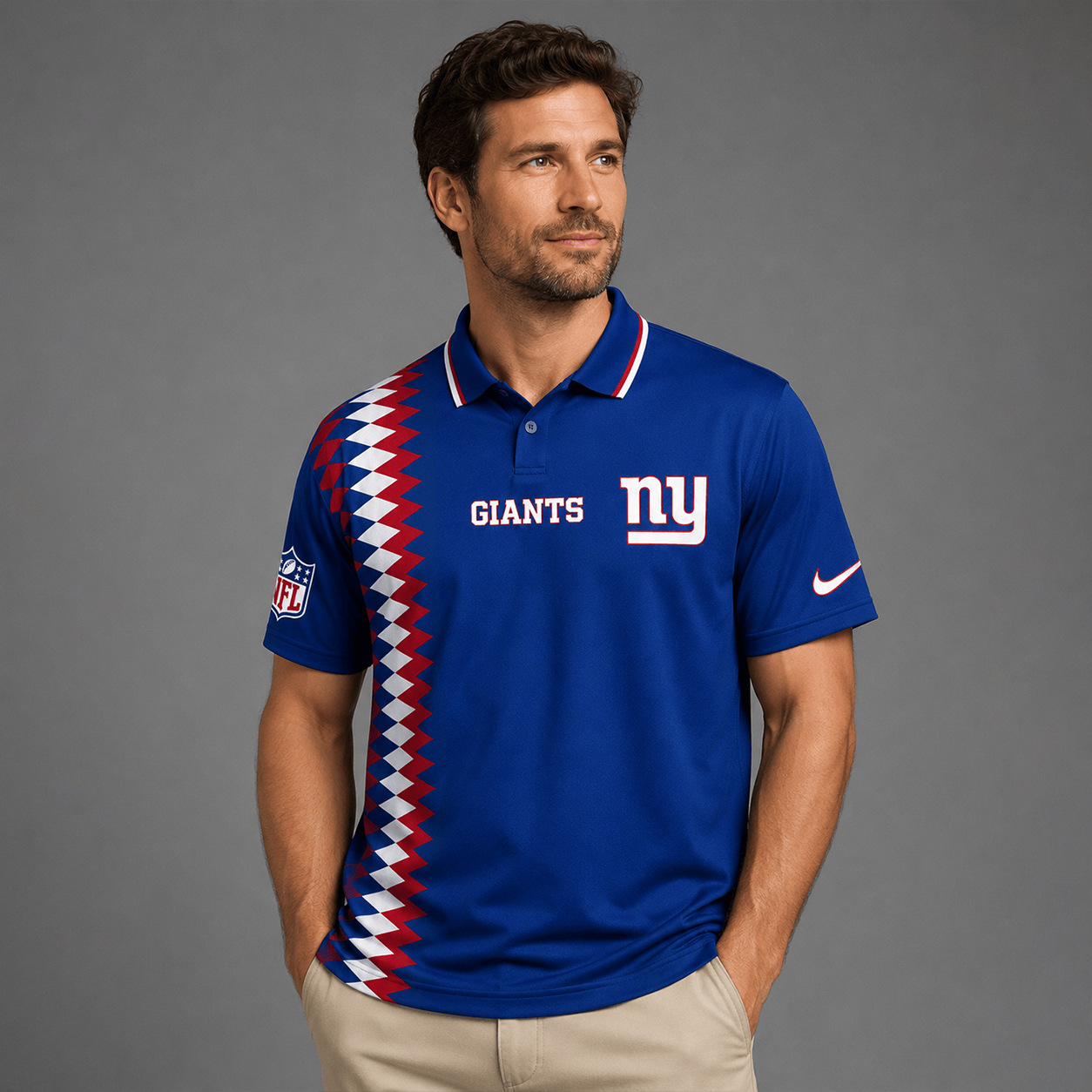 NYG Premium NFL Men’s Sporty Zigzag Stripe Polo Shirt