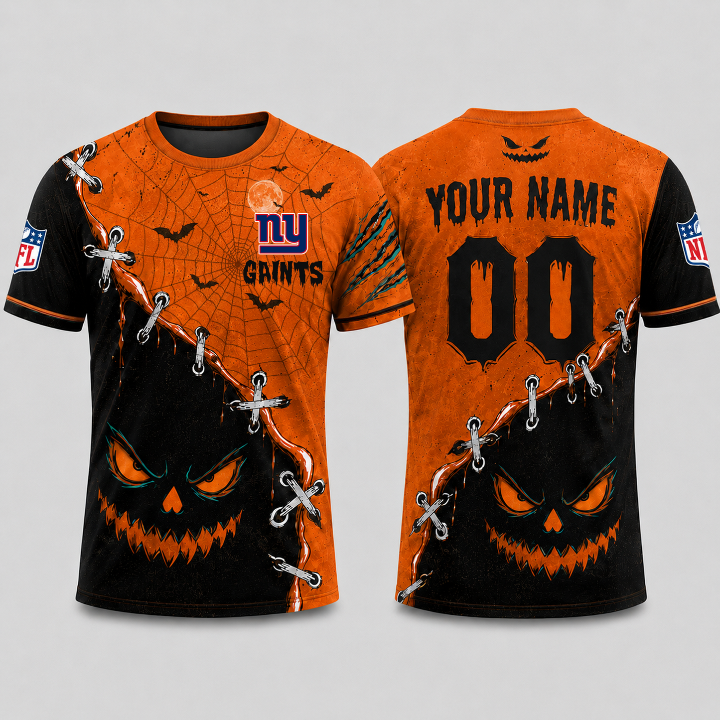 NYG x NFL Halloween Pumpkin Stitched Horror TShirt