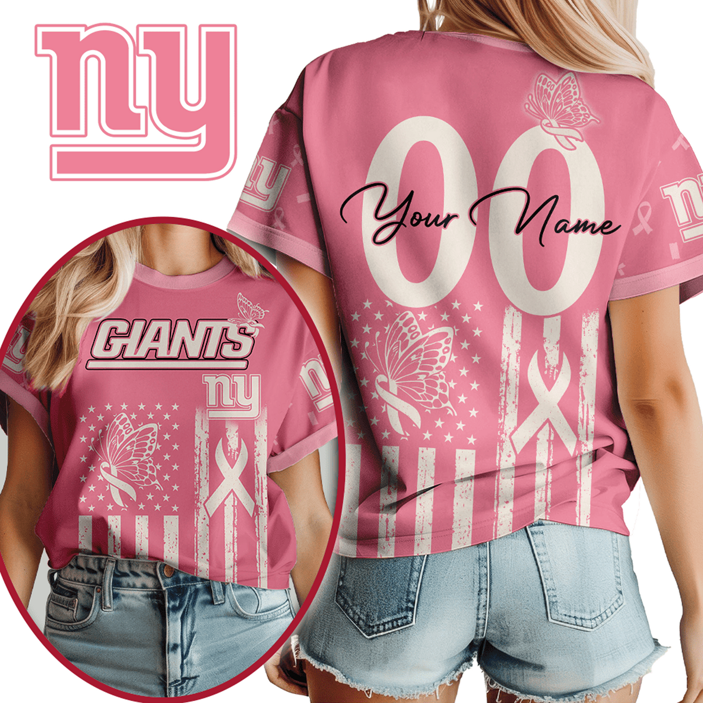 NYG x NFL Premium Butterfly Ribbon Custom 3D Shirt
