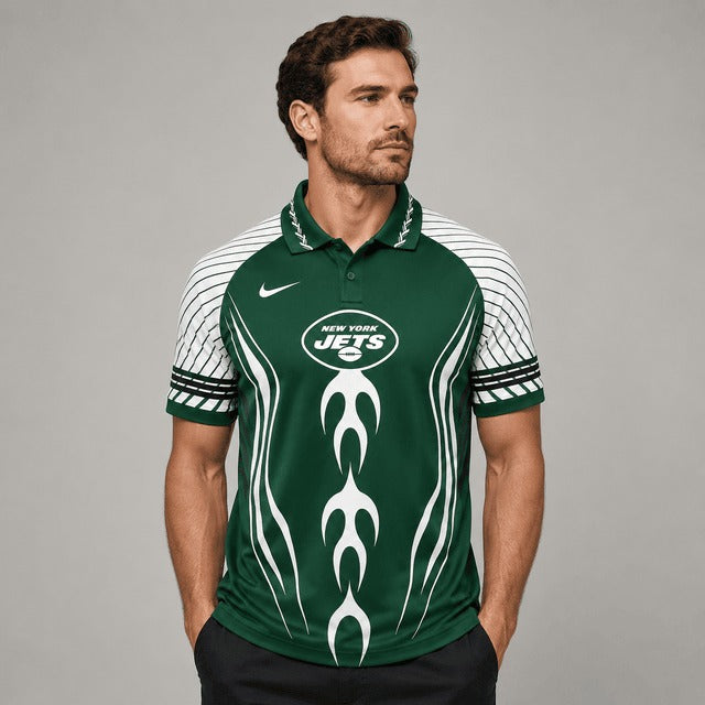 NYJ Premium NFL Flame Stripe Athletic Polo Shirt