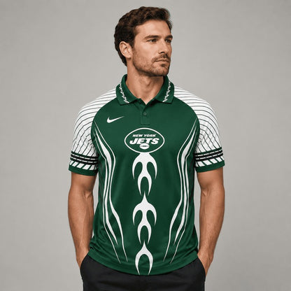NYJ Premium NFL Flame Stripe Athletic Polo Shirt