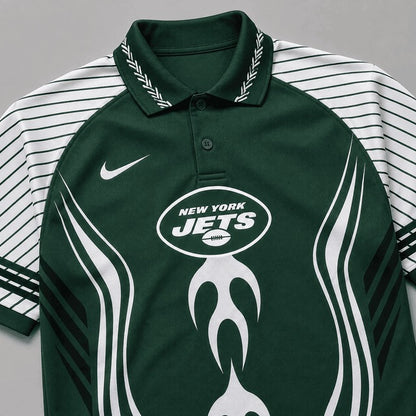 NYJ Premium NFL Flame Stripe Athletic Polo Shirt