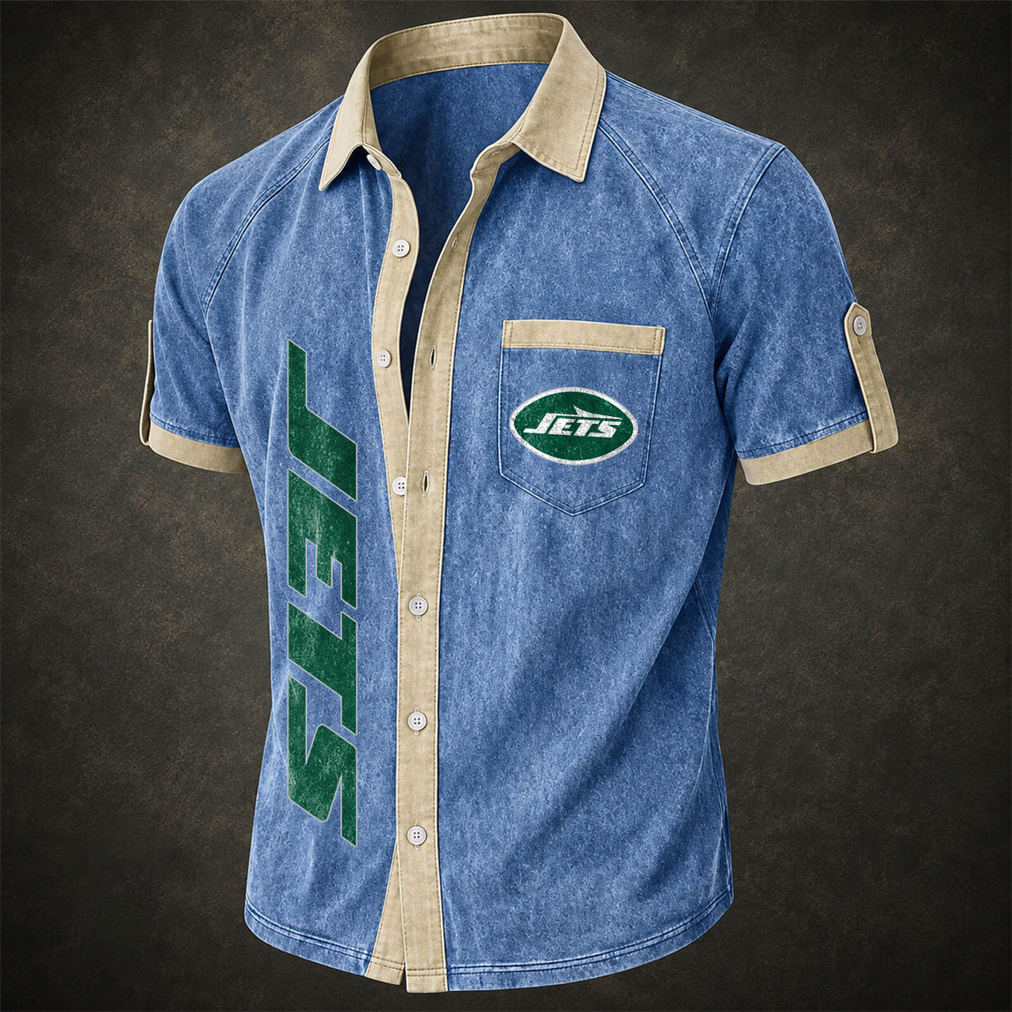 NYJ x NFL Short-Sleeve Button-Up Sports Shirt